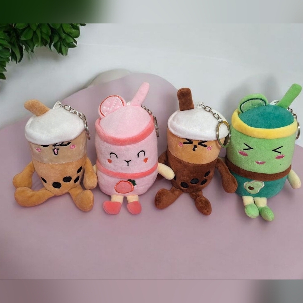 Lot Of 4 Smoothie And Coffe Cup Plush Doll Keychain